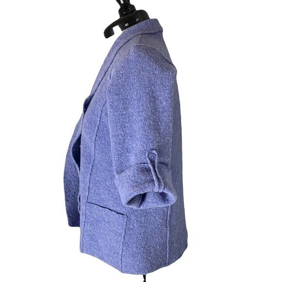 Eileen Fisher Periwinkle 100% Merino Wool Cardigan 3/4 Length Sleeves Size PM - Picture 2 of 8